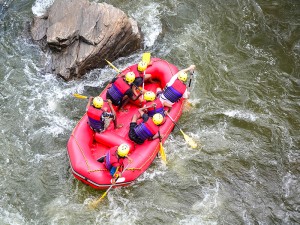 Whitewater rafting on river Kelani. This isn’t us, but a group we saw from the banks.  