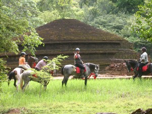Riding past an ancient site in the jungle near Sigiriya!