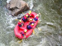 Whitewater rafting on river Kelani. This isn’t us, but a group we saw from the banks.